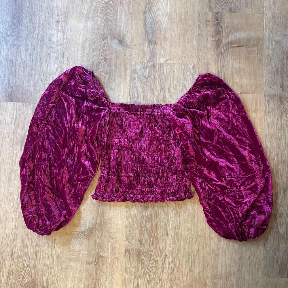 Anthropologie Puff Sleeve Velvet Blouse - Picture 9 of 11
